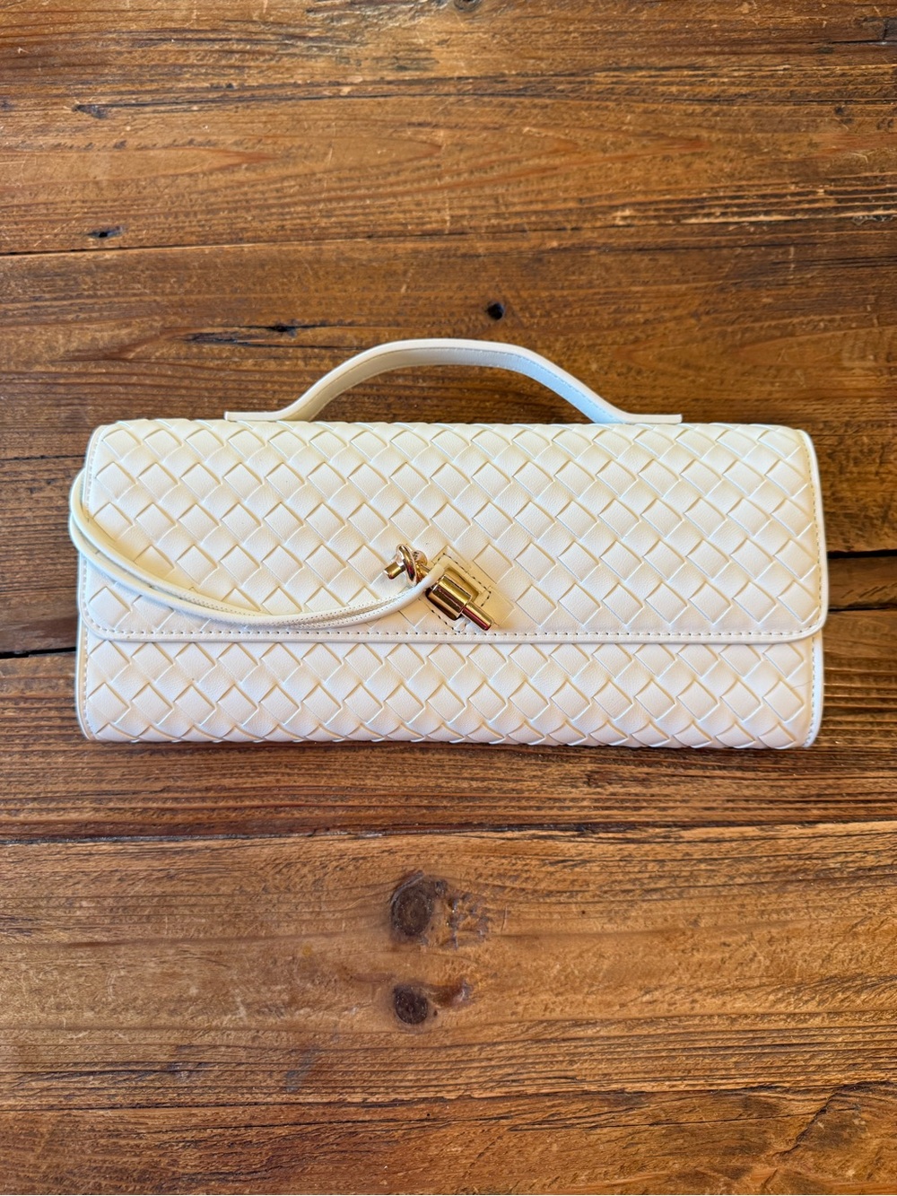A35 - Few Moda Woven Top-Handle Clutch or Crossbody in Cream with Gold Hardware